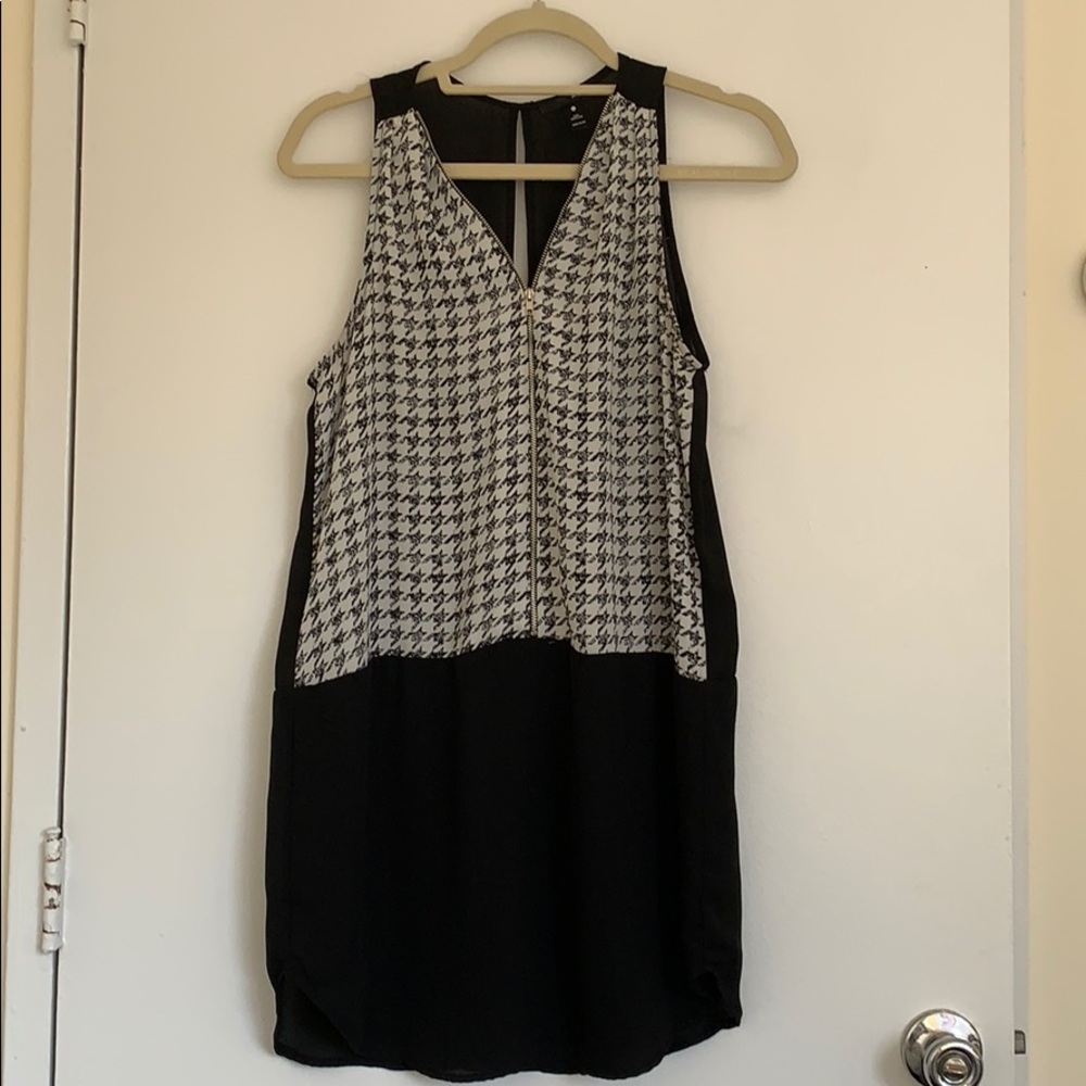 Aqua Houndstooth Drop-waist Zipper Dress